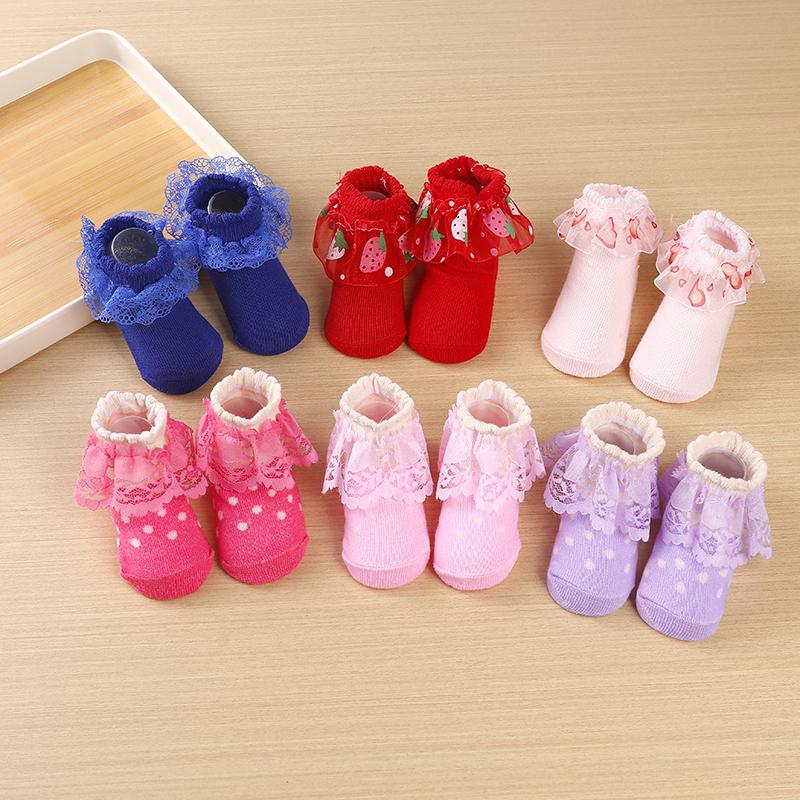 

6 пар/компл. кружевных носков с героями мультфильмов, европейские и американские детские носки, милые детские носки с бантом 0-6 months розовый