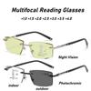 Neutral Fashion Rimless Progressive Multifocal Reading Glasses Hd Night Vision Glasses Anti-Blue Light Presbyopia Glasses