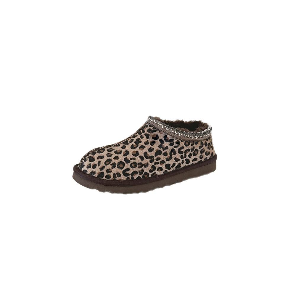 Women's Leopard Print Snow Boots - Ethnic Style, Slip-On, Thick Sole, Large Size
