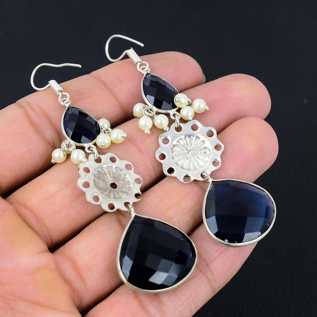 London Blue Topaz Gemstone Dangle Drop Boho Earrings Jewelry 925 Sterling Silver