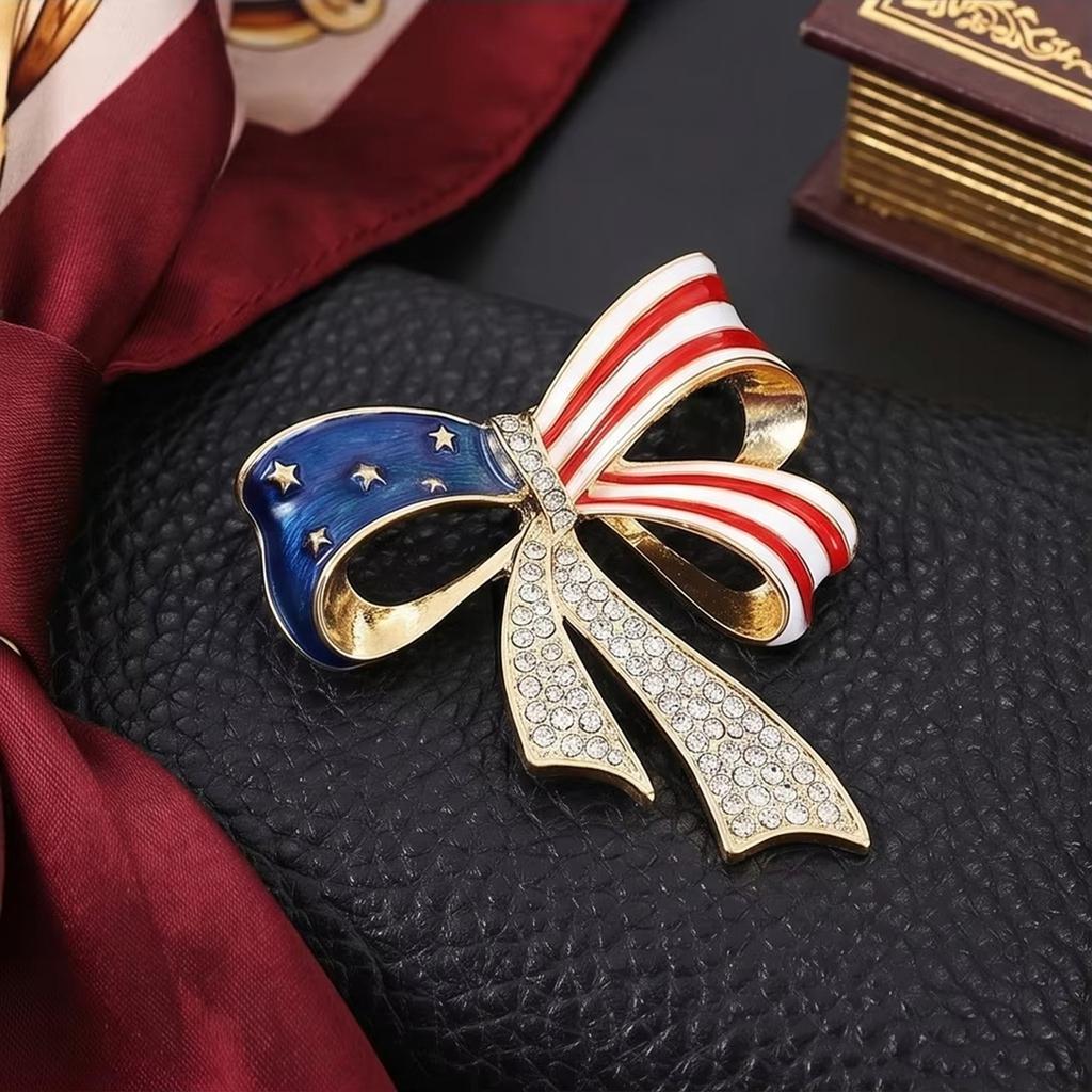 Bow Tie Brooch with Rhinestone Accents Classic Ribbon Shape Elegant Metal Alloy Design Suitable for Various Occasions and Outfits