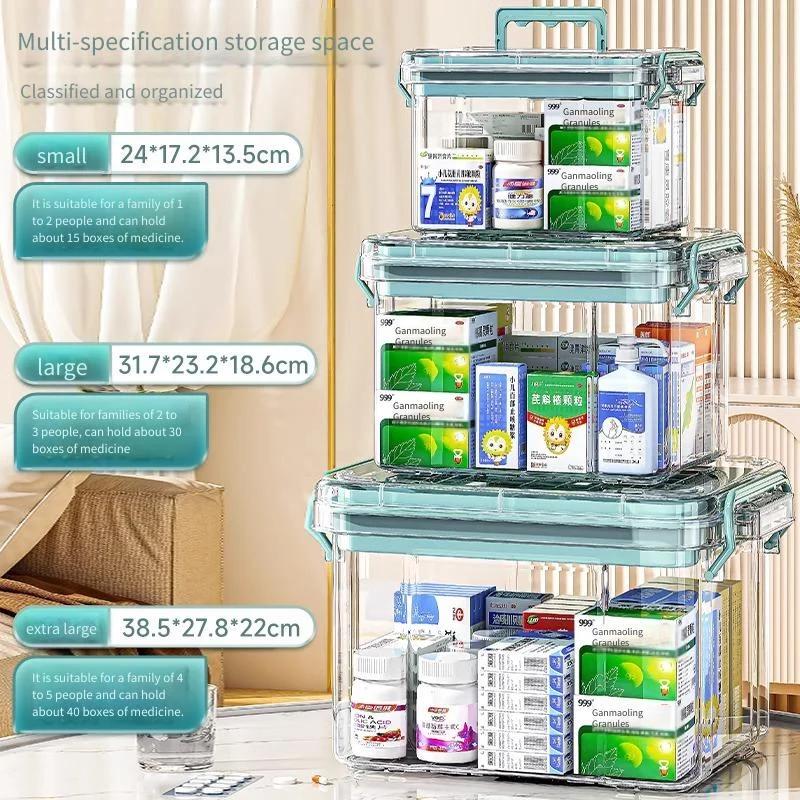 Transparent Large Capacity Family Medicine Organizer Storage Box for Home Travel ChildSafe Drug Cabinet Medical Supply Container