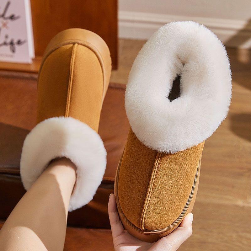 Cotton Slippers Women's Autumn and Winter New Indoor Home Warmth Thick Bottom Non-slip and Dirt-resistant Plush Outer Cotton Shoes