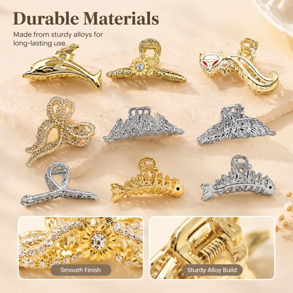 Hollow Design Hollow Hairpins Metal Material Rhinestones Flowers Hair Clips For Women