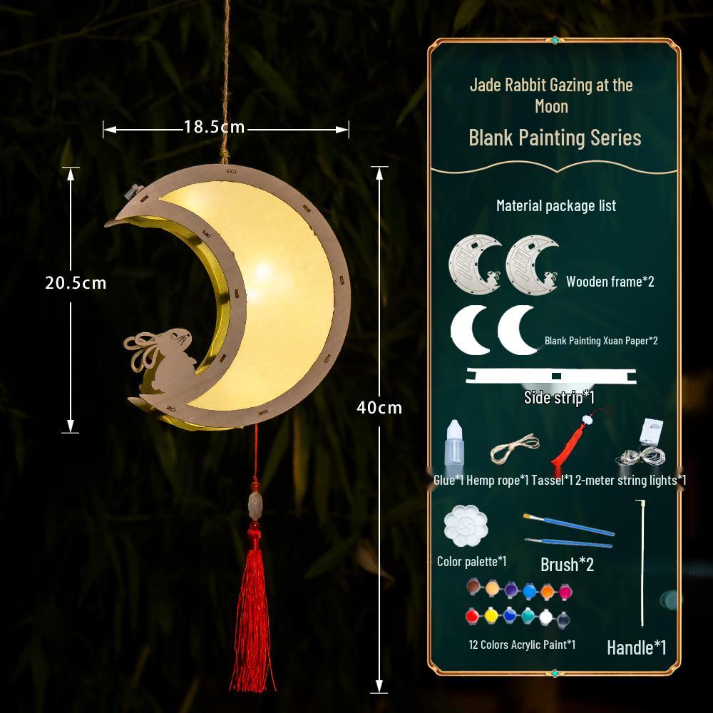 2025 Mid-Autumn Festival DIY Children's Paper Lantern Set - Handcrafted Luminous Xuan Paper Lanterns with Floral and Rabbit Palace Designs