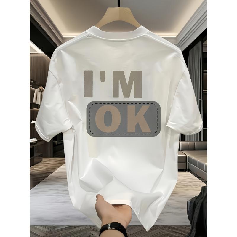 Men's Summer 100 Cotton Fashionable Casual Sports Loose Fashion I'm OK Letter Printed Round Neck Short Sleeved T-shirt Top
