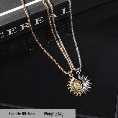 Asymmetrische Herren-Titanhalskette Sonne & Mond: Stilvolles, Vielseitiges, High-End-Design für Paare