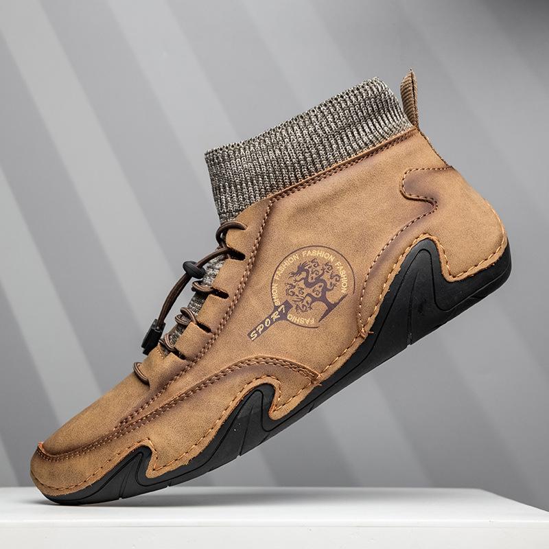 

Мужская повседневная обувь, мужские высокие кожаные кроссовки, дышащая мужская обувь ручной работы на мягкой подошве, мокасины, носки, большие размеры 38-48 38 жёлтый