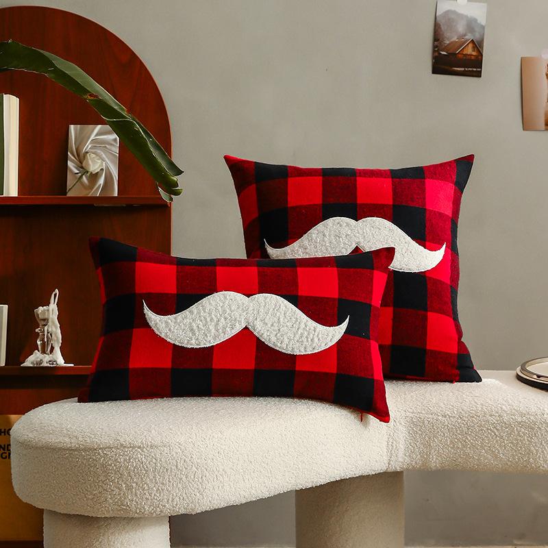 Christmas Red and Black Plaid Embroidered Pillow Cushion Cushion Cover Christmas Style Bedroom Living Room Pillow Without Core