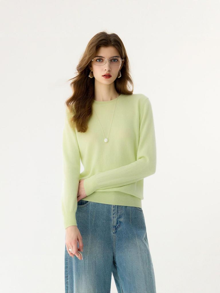 Women's Round Neck Cashmere Sweater - Autumn/Winter Solid Color Loose Knit Long Sleeve Pullover