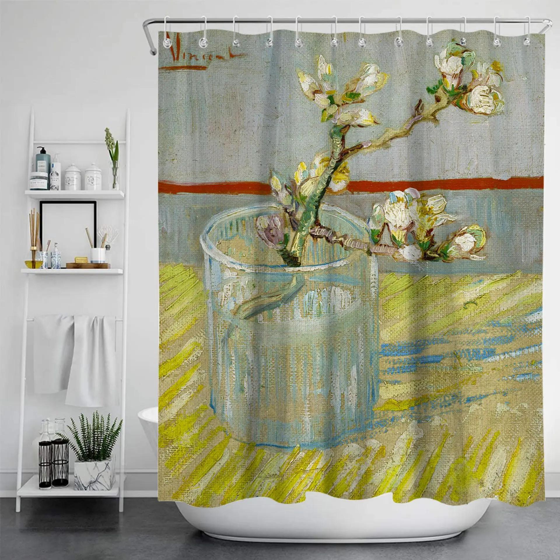 

Van Gogh Painting Waterproof Anti-mildew Shower Curtain No Punch Printed Bathroom Sanitary Towel Bath Partition 90X180cm