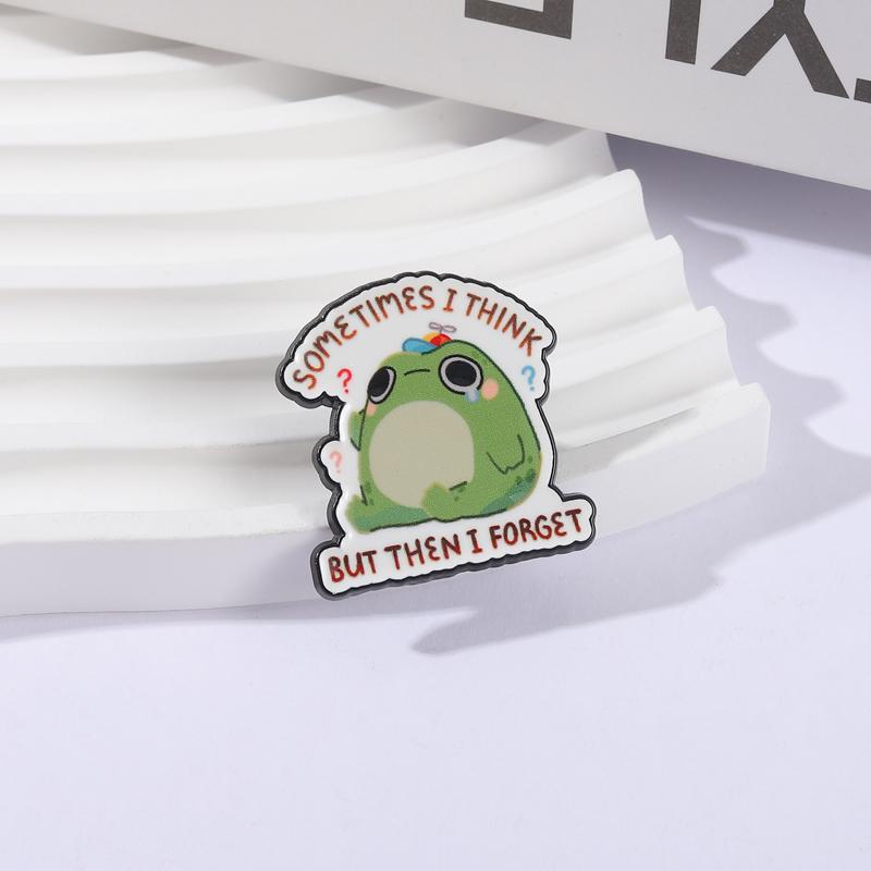 Sometimes I Think But Then I Forget Enamel Pin Cartoon Frog Pun Brooches Lapel Badges Funny Animal Jewelry Gift for Kids Friends