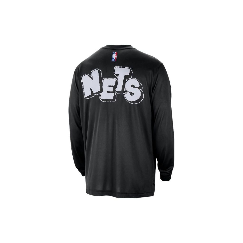 Nike Brooklyn Nets American Vintage Logo Print Crew Neck Pullover Casual Quick-Dry Knit Long Sleeve T-Shirt Men Tops Black FB3581-010