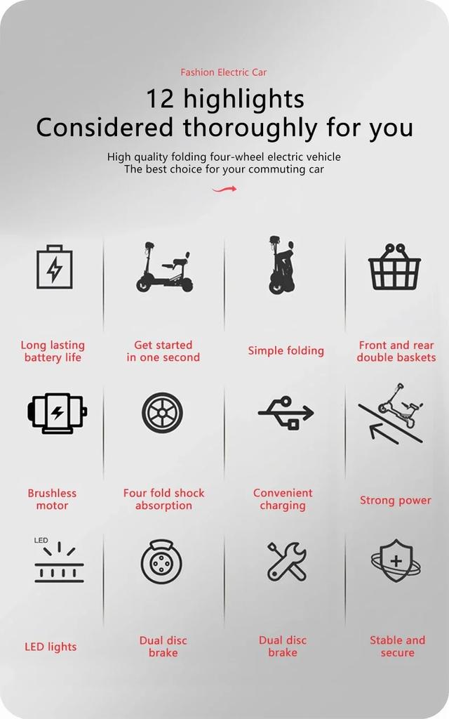 Eu New Escooter Scooter Long Range Mini 4 Wheel Folding Chinese Electric Luggage Electric Mobility Scooter for Seniors Disabled