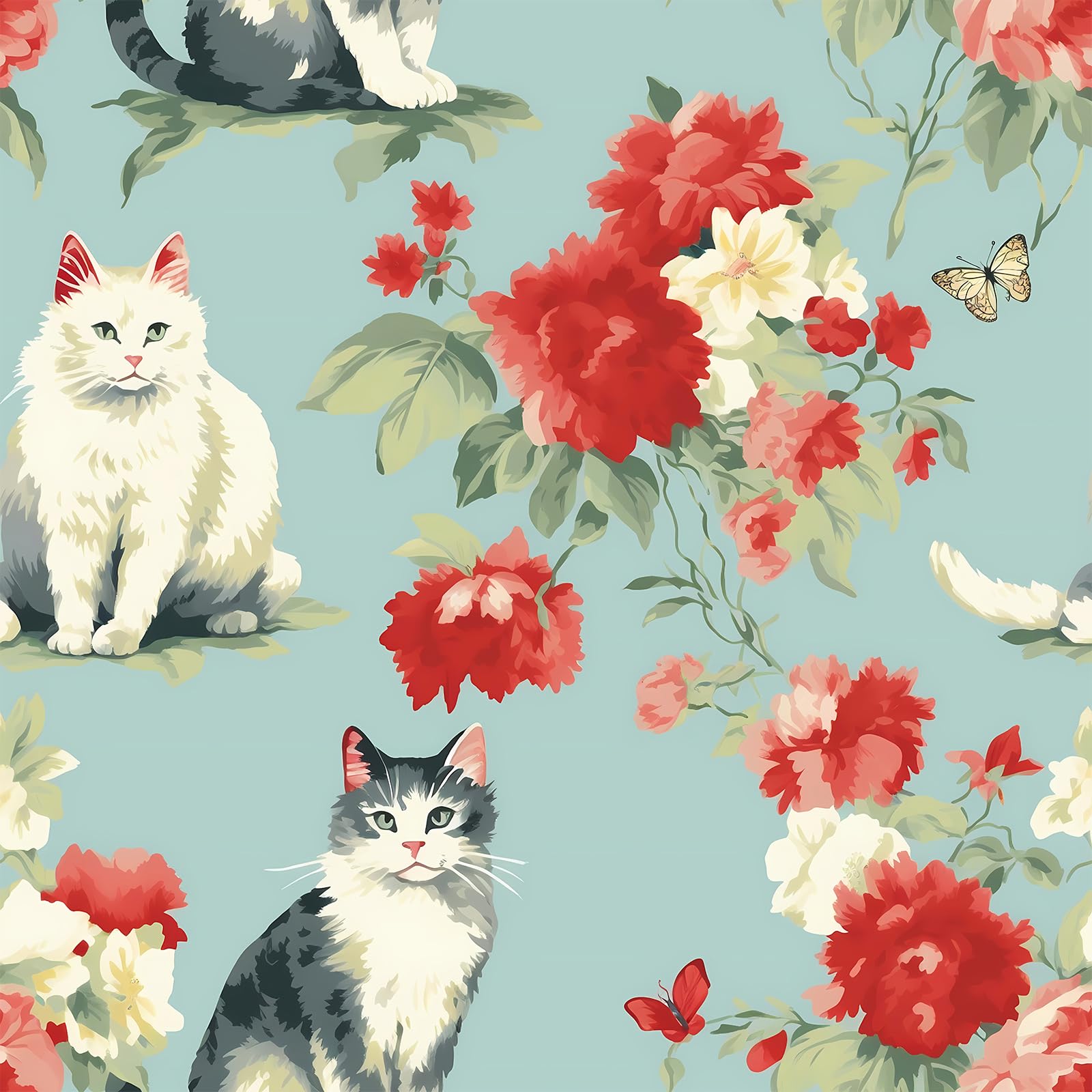 

VEELIKE Wallpaper Removable Wallpaper Waterproof Wall Retro for Fusuma Sticker Stylish Wall Can be Applied Over Shoji x Home Light Cute Cat Pattern светло-синий