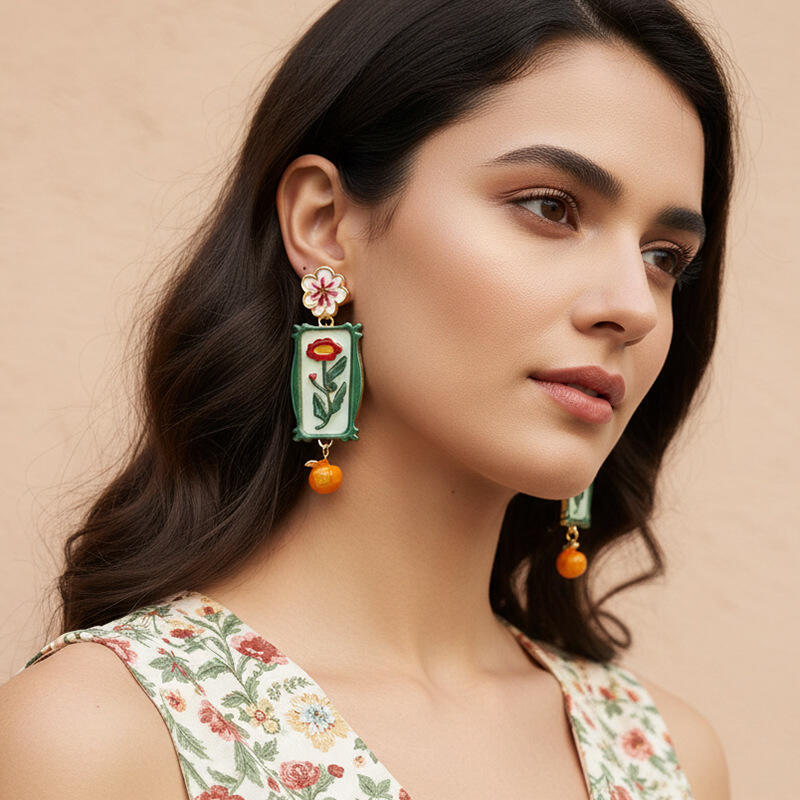 Artistic Retro Exquisite Flower Dangle Earrings for Women Ladies Pastoral Style Alloy Printed Drop Earrings Jewelry Accessories