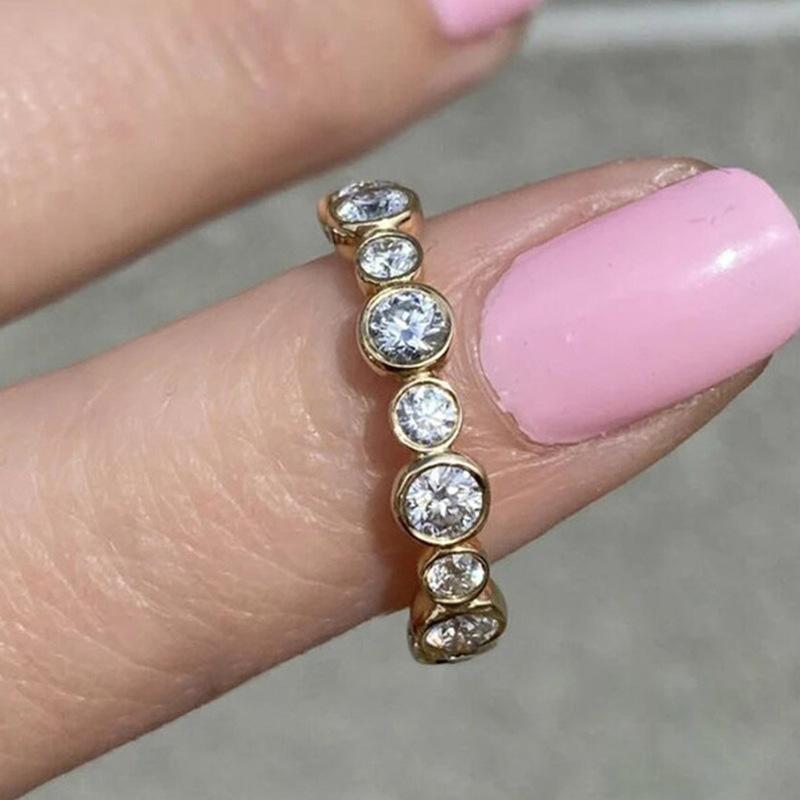 Trendy Round Cubic Zirconia Ring for Women copper Color/Gold Color Statement Female Accessories Daily Wear Luxury Zircon