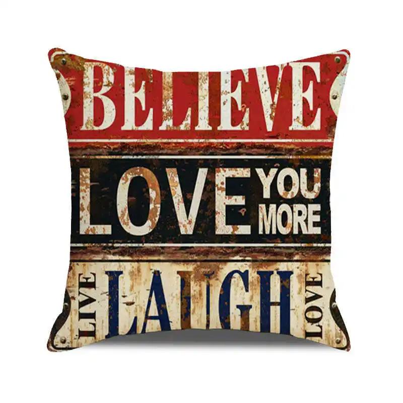Home Chair Seat Furniture Pillow Cover Retro Industrial Style Cushion Wood Grain Letter Decor Pillowcase