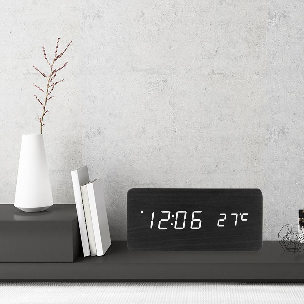 Sveglia Digitale a LED in Legno Ora Temperatura Calendario Orologio da Scrivania Orologio Design Moderno Sveglia Digitale Arredamento per la Casa