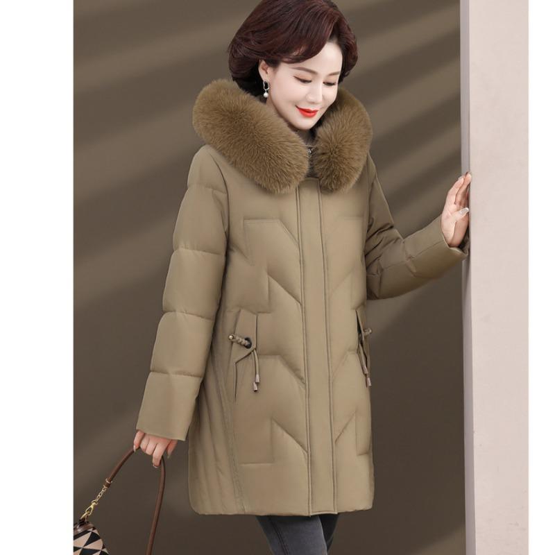 Down jacket mother women's clothing new medium and old winter medium and long thickened fox fur collar white duck down jacket