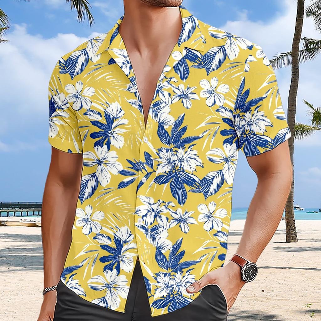 3D Floral Pattern Print Men's Short Sleeve Button Up Lapel Shirt For Summer Holiday Resort Hawaiian Style Shirt Men 2025