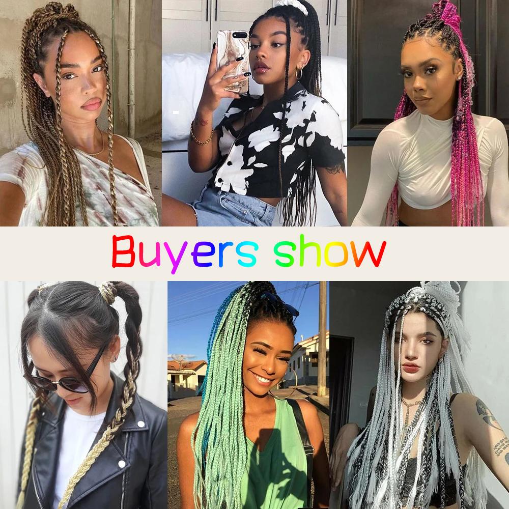 XINRAN Synthetic Long Straight Braids Hair With Rubber Bands Rainbow Braided Ponytail For Women And Girls Cosplay Party Accessories