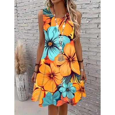 Floral Print Sleeveless Summer Dress Women Casual Boho Style A Line Mini Dress for Beach Vacation Party Wear
