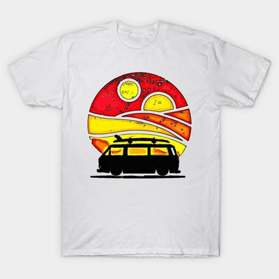 T-Shirt Damen Sonnenuntergang Surfbus Harajuku Print Kawaii T-Shirt Sommer Kurzarm Damen T-Shirt Top Tee
