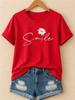 New Women Casual and Fashionable Short-Sleeve T-Shirt Simple Floral Print Round Neck Comfortable and Breathable Short-Sleeve Top