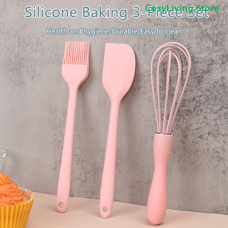 3Pcs Silicone Cake Cream Spatula Scraper Baking Set Kitchen Household Egg Whisk Barbecue Oil Brush Gadget Kitchen Supplies