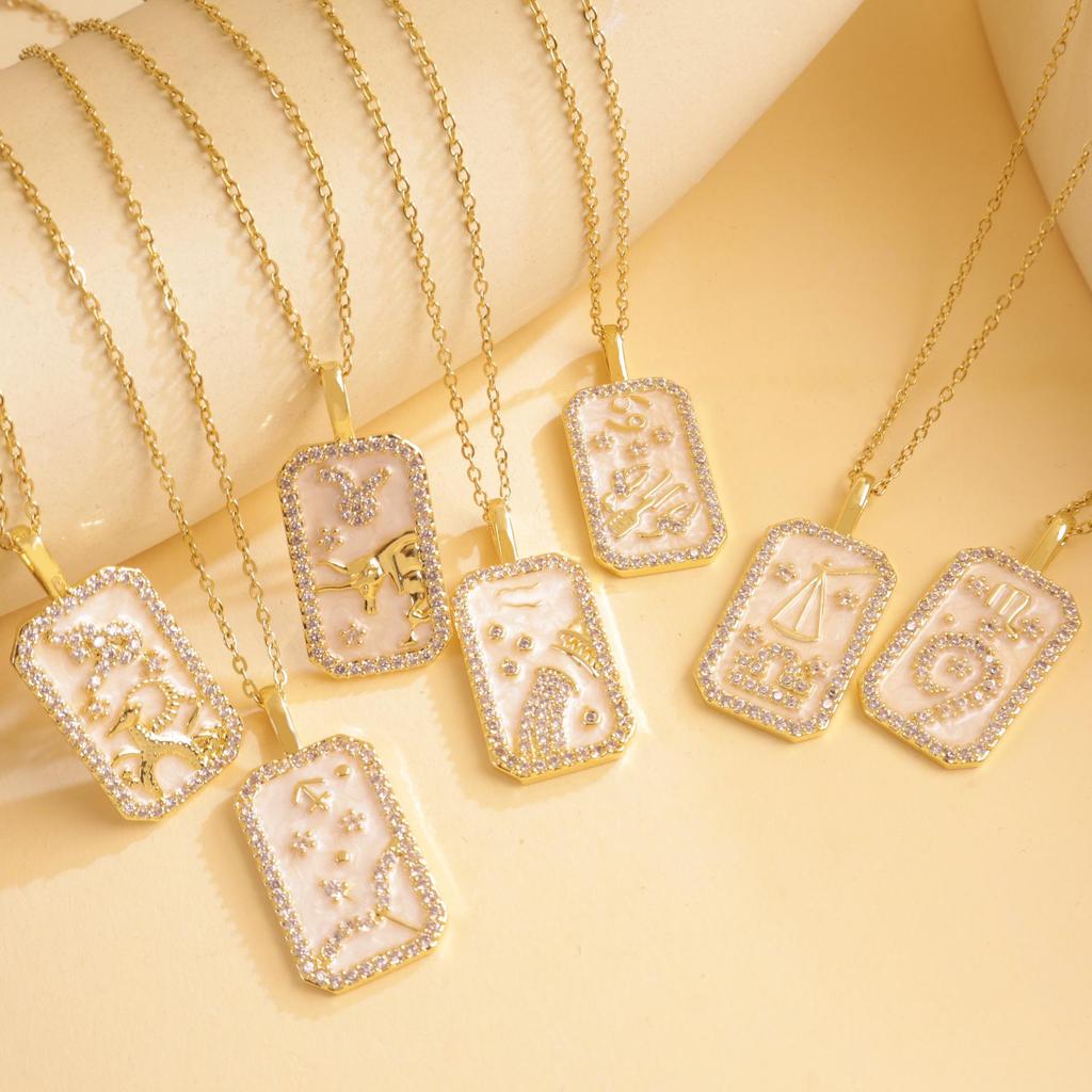 Colored Zircon Horoscope Necklace - European & American Style, Women's Light Luxury Accessory for Autumn/Winter