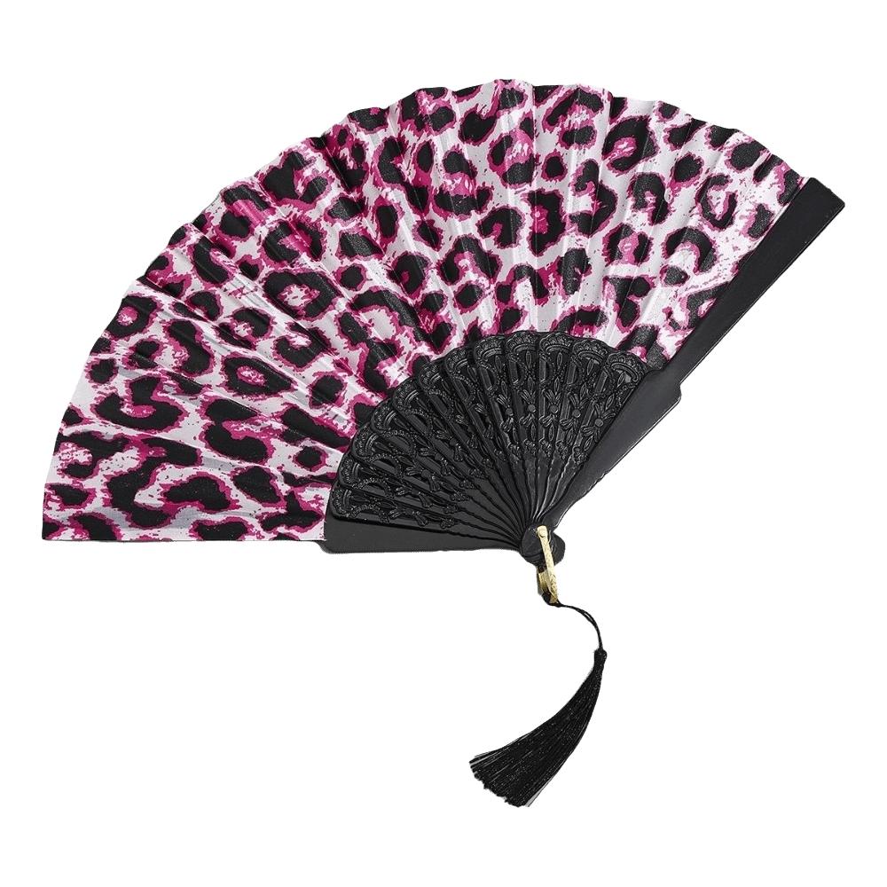 Decorative Folding Fan Tassel Cloth Fan Fashion Leopard Print Fan  Performance Use White Pink Leopard