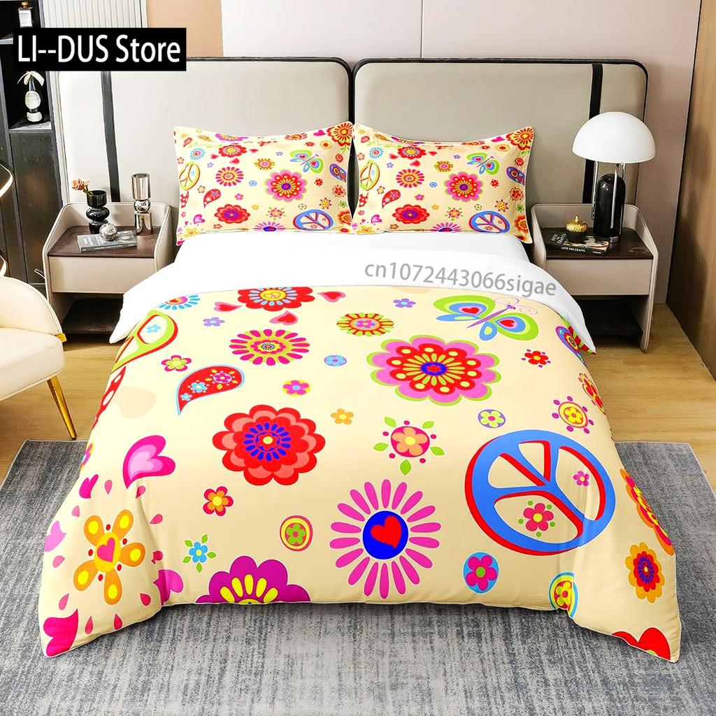 Floral Bedding Set Full Size Colorful Flowers Comforter Cover for Girls Child Duvet Cover Bedroom Decor with 2 Pillow Cases