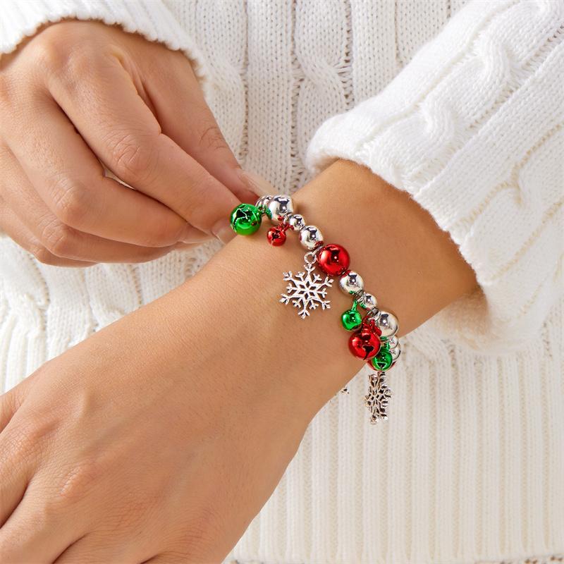 Fashion Christmas Beaded Bracelet for Women Xmas Tree Snowflake Santa Claus Snowman Bell Peal Bracelets Holiday Party Jewelry