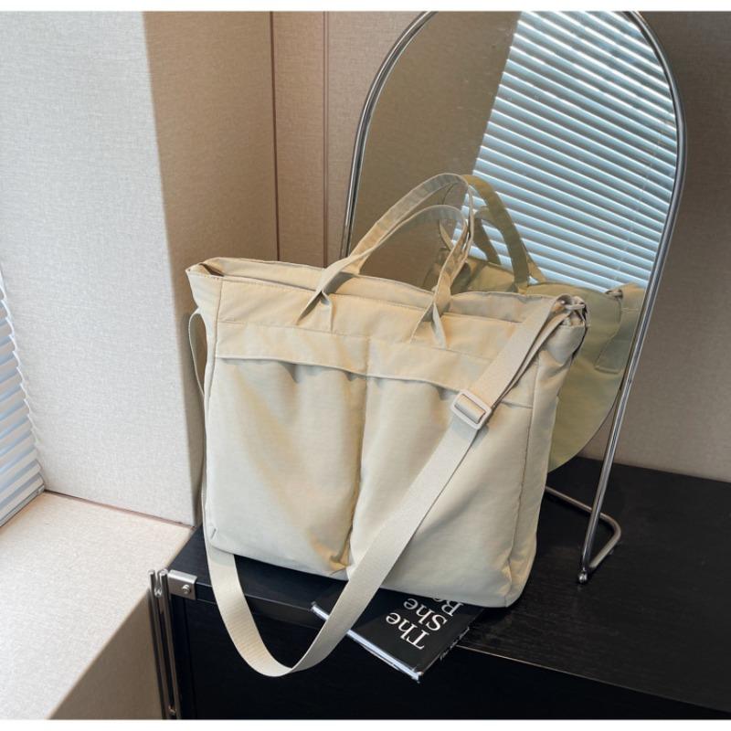 Tote Bag Women Large Capacity 2-Way Multi-Pocket Handheld Casual Minimalist Shoulder Crossbody Bag College Student Class Bag