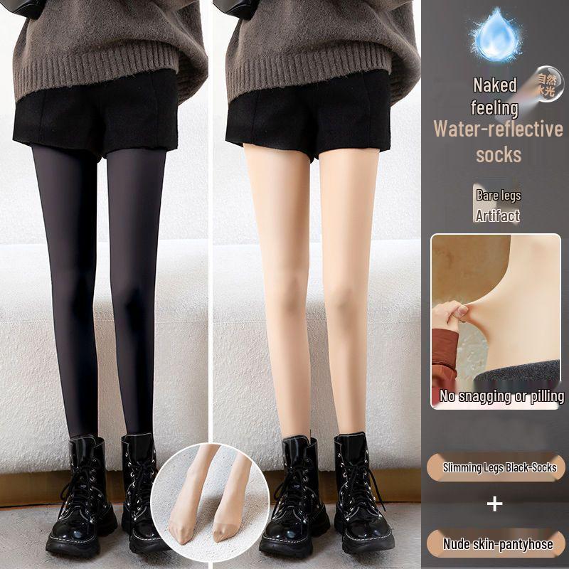 Waterlight High Waist Fleece-Lined Nude Stockings for Women - Thick, Natural Flesh Color Pantyhose for Spring, Autumn, Winter