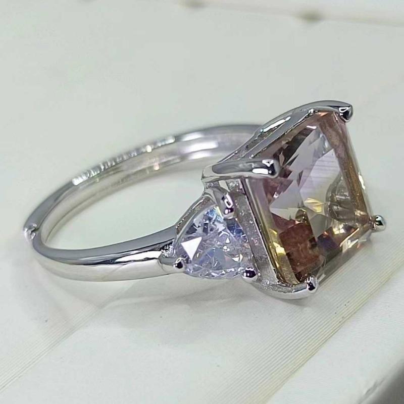 SACEGEMS 9*9MM Natual Ametrine Rings for Women 925Sterling Silver Wedding Party Fine Jewelry Festival Gift