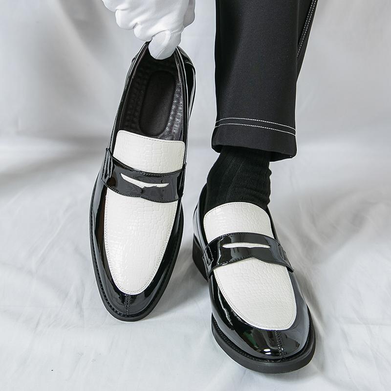 

Мужские черные лоферы кожаные туфли формальные деловые балетки слипоны свадебное платье туфли для выпускного вечера мозаичный контраст оверсайз EU:46 белый