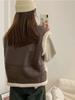 Winter Fashion Vintage Leather Lamb Wool Waistcoat Women New Design Warm Retro Short Vest Female Aesthetic Casual High Street Jacket