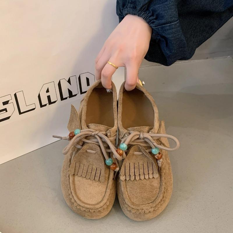 

Retro tassel all-inclusive autumn new trend inner height increase Doudou lazy single shoes women 35 хаки