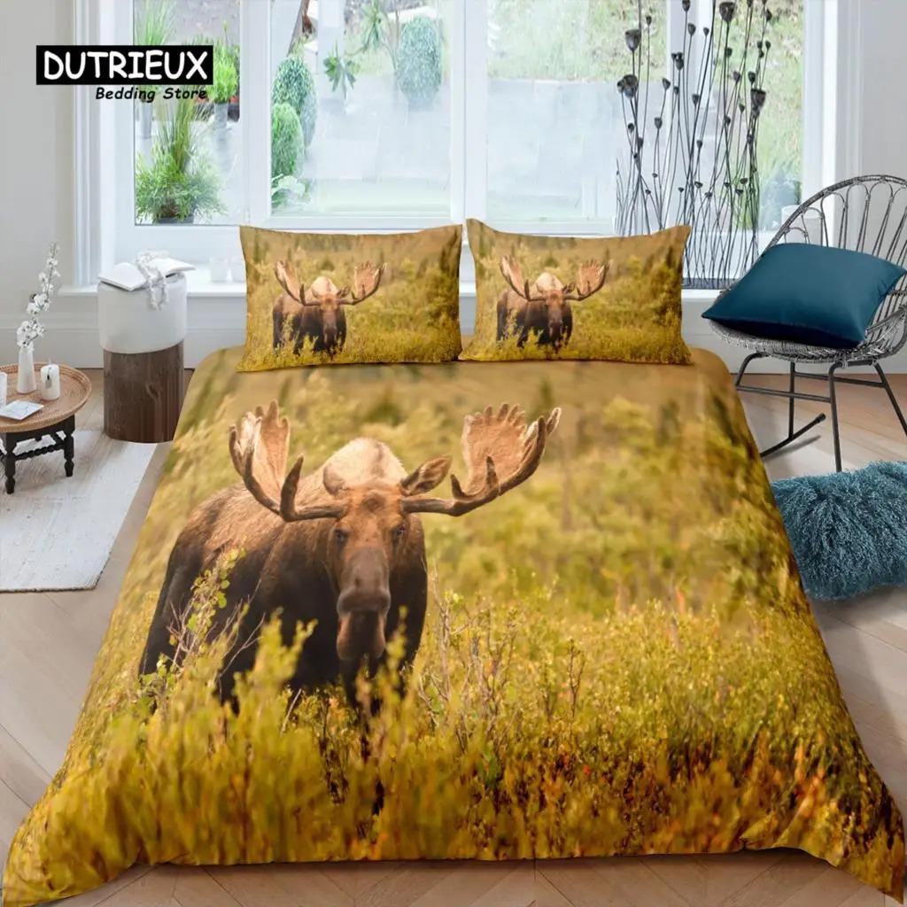 Home Living Luxury 3D Elk Print Bedding Set Duvet Cover Pillowcase Kids Bedding Set Queen and King EUUSAUUK Size