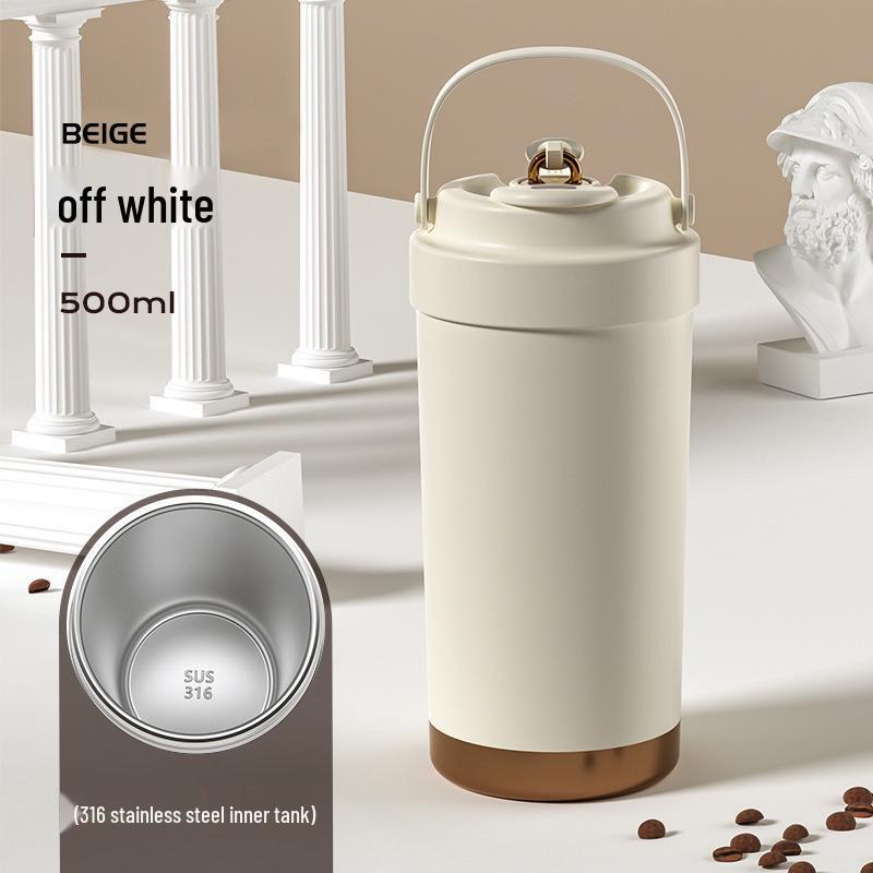 316 Ceramic Liner Thermos Cup for Female Students - Portable Travel Coffee Cup with Double Drink and Straw.