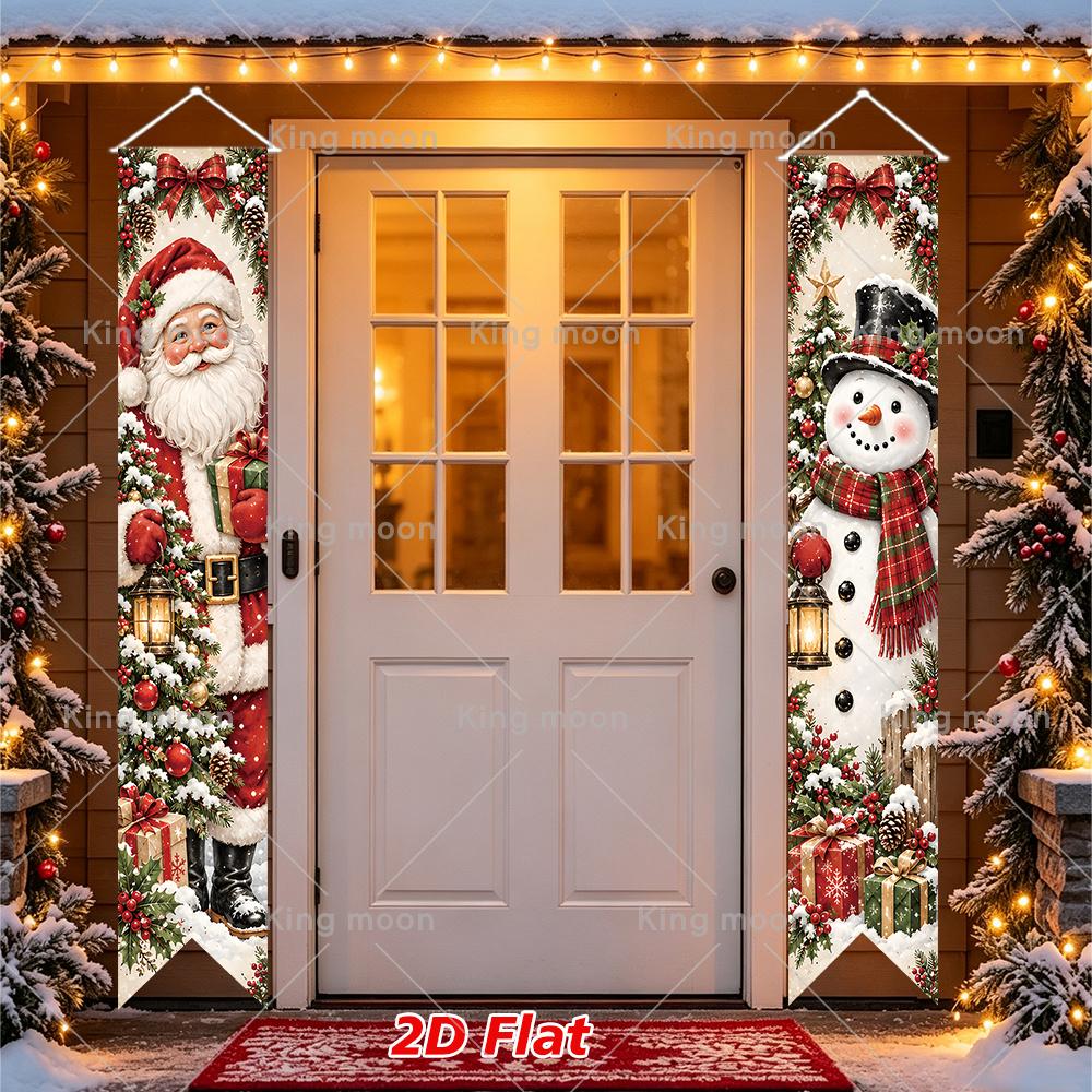 2D Flat, 2D Flat - 2D Flat, 2D Flat - 2D Flat Banner, 2pcs Christmas Banner, Polyester Material, Size 180*30Cm/70.9*11.8In, Pointed Tip Vintage Christ