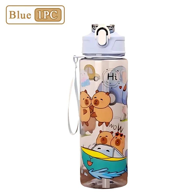 

750ML Capybara Straw Cup Cute Cartoon Water Bottle with Carry Strap Leakproof Portable Drinking Cup Kids Bottle