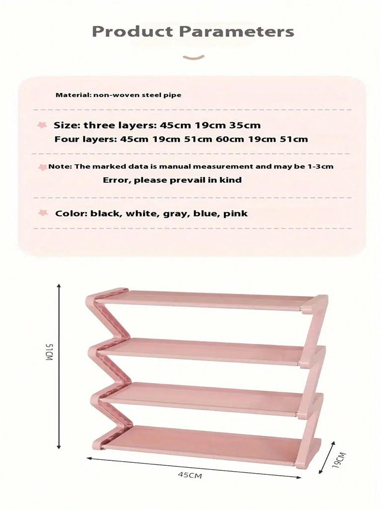 4-Layer Z-Shaped Shoe Rack, Plastic Independent Storage Rack, Easy To Assemble Floor Installation Organizer for Living Room, No Tool Installation