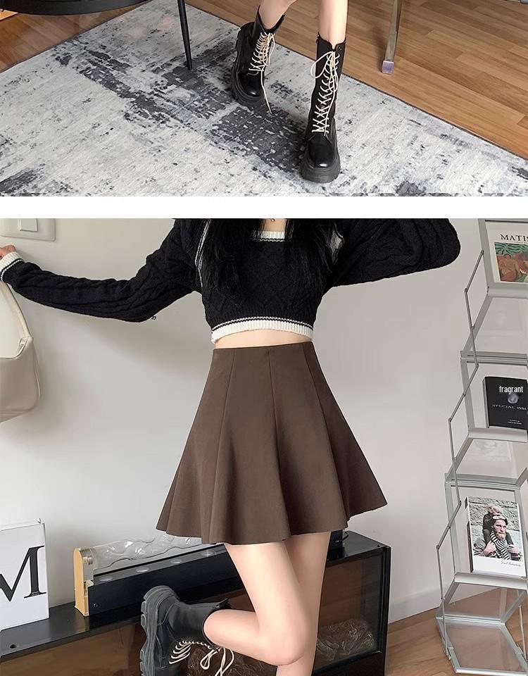 Black Wool Blend Women's A-line Short Skirt - 2026 Autumn/Winter Hip-hugging, Fluffy, Petite, Versatile Umbrella Skirt