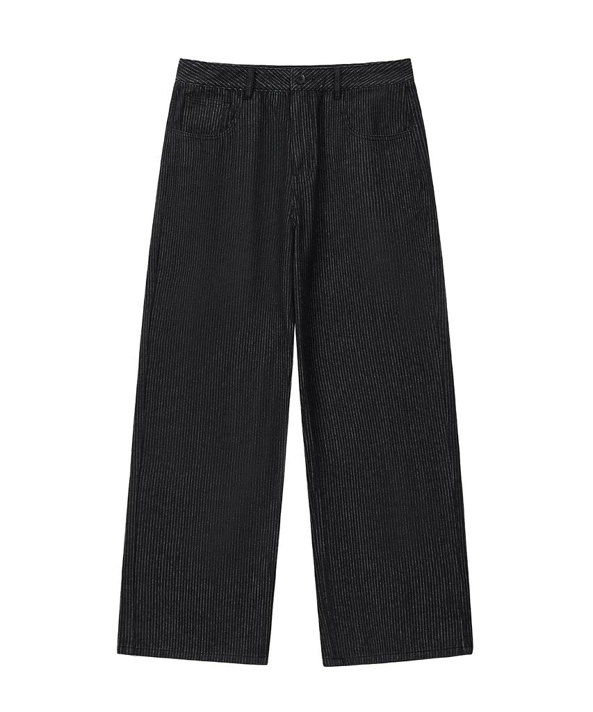 EXCONTAINER Pin Stripe Wide Denim Pants (Black)