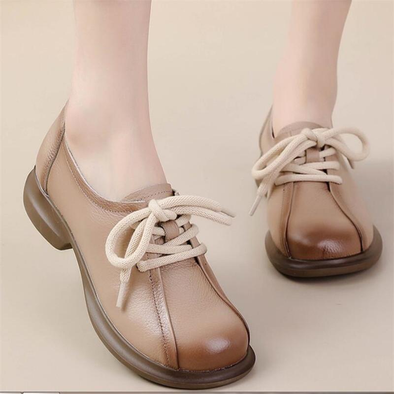 

Женская обувь из коровьей кожи на среднем каблуке с мягкой подошвой, весна-осень, на шнуровке, женские туфли-одинарки в стиле ретро из натуральной кожи, женская повседневная обувь на плоской подошве 40