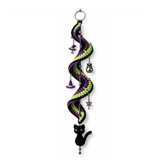 Decoração de Festival Interno Halloween Ornamento Pendurado Espiral de Crochê Kit DIY, Abóbora Fantasma Morcego Padrões Fáceis Gato Preto Artesanato Completo, Decoração de Feriado
