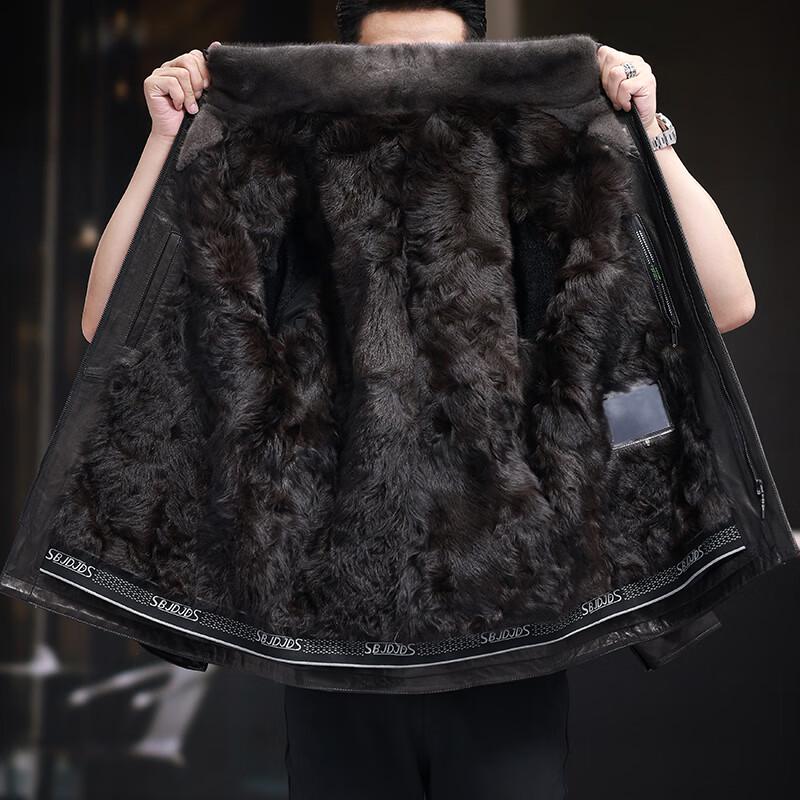 KAISER Men's Goatskin Leather Jacket with Mink Fur Collar